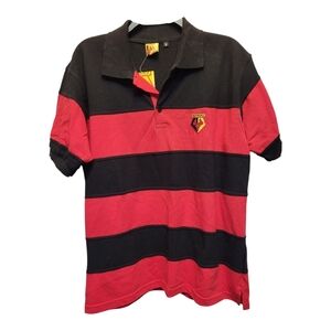 NWT Men's Black and Red Striped Watford Football Club Polo Shirt - Size M